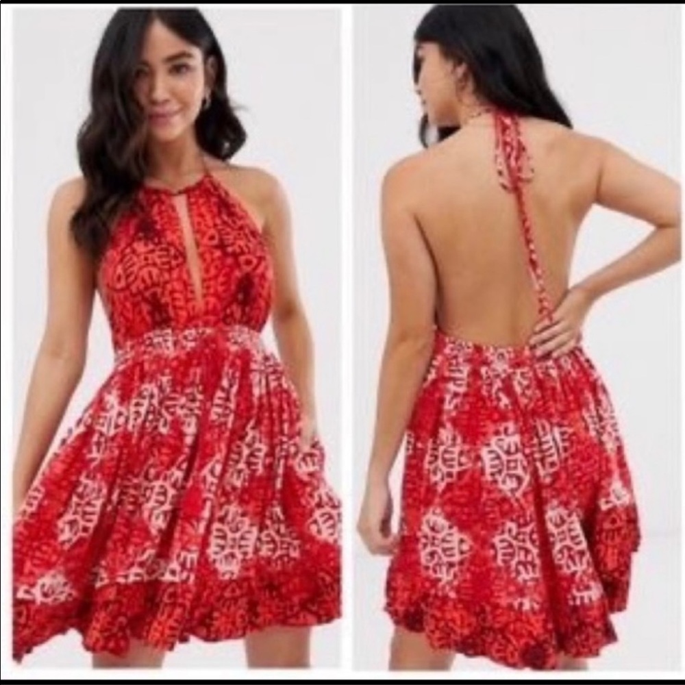 NWT Free People | Beach Day Red Halter Mini Dress Size Medium